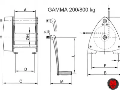 Massbild Alu-Konsolenseil-Winde SW-K GAMMA 200 und 800