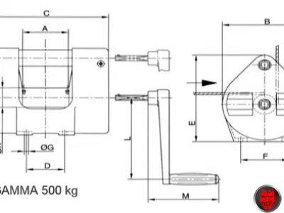 Massbild Alu-Konsolenseil-Winde SW-K GAMMA 500